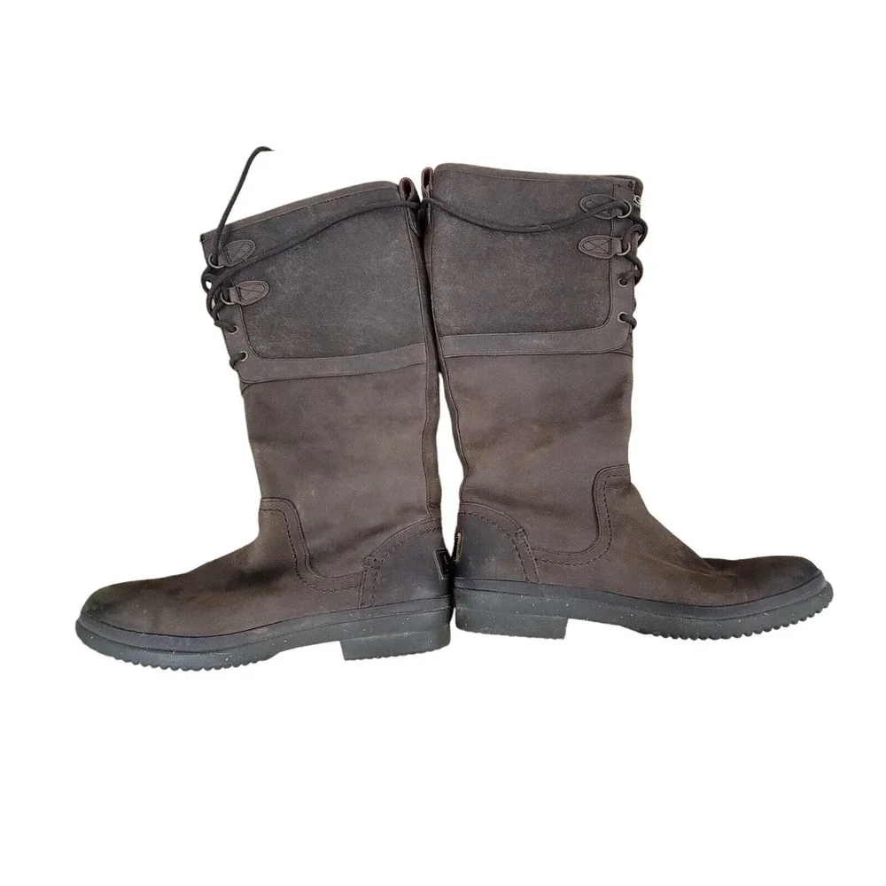 UGG Women's Elsa Boot Size 9.5 Waterproof Tall Brown Leather Sherpa Sheepskin